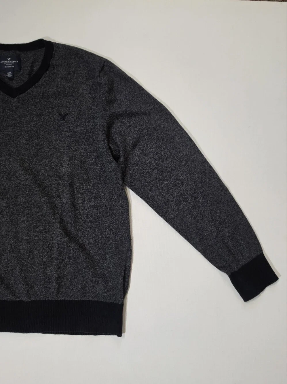 American Eagle Sweater Mens Large Grey Black Logo Classic Fit Fall Streetwear